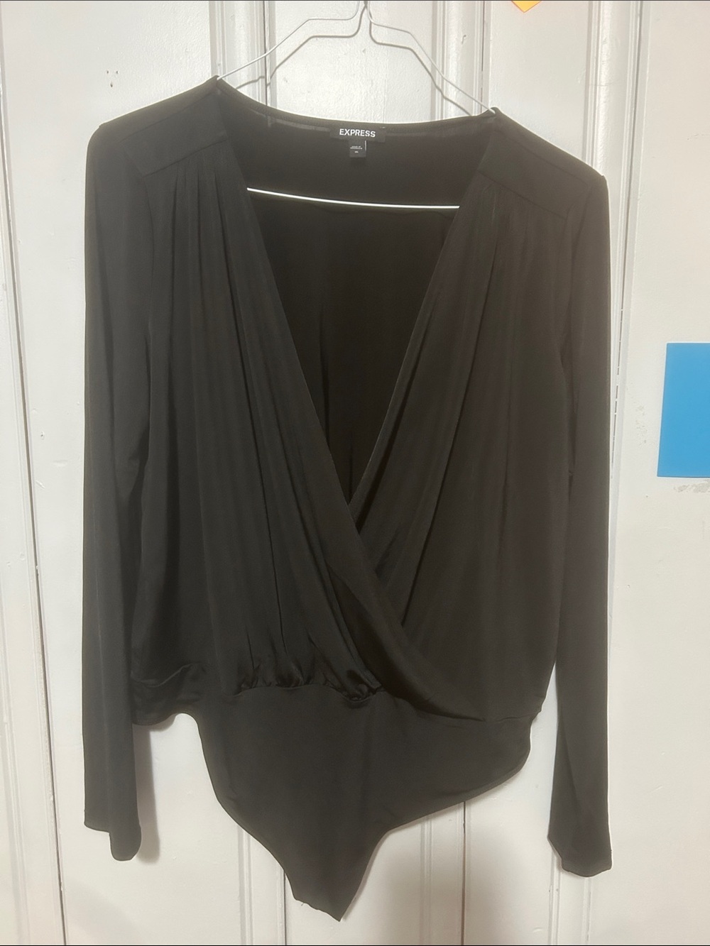 Express Women’s Black Wrap Long Sleeve Bodysuit  Size XL